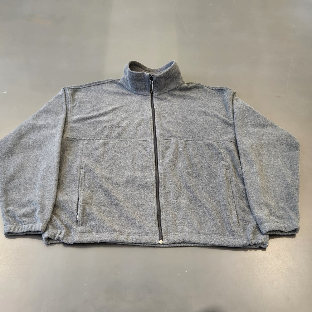 Columbia Jacket Men XXL Gray Full Zip Fleece Pockets Mock Neck Winter Outdoor